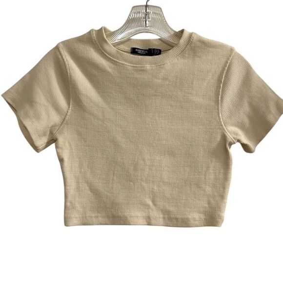Nasty Gal Women's Beige Ribbed Crop Top Size 4 Casual Spring Tee - Picture 1 of 6
